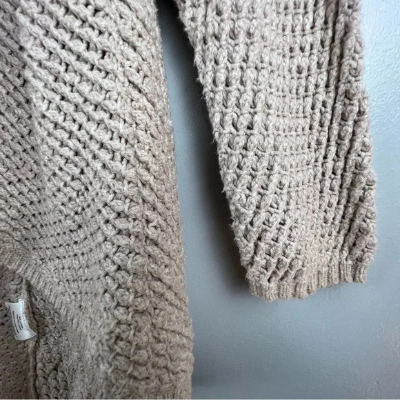 Eileen Fisher Draped Open Cable Knit Cardigan Sweater Tan Long Sleeve Size M - Picture 6 of 9
